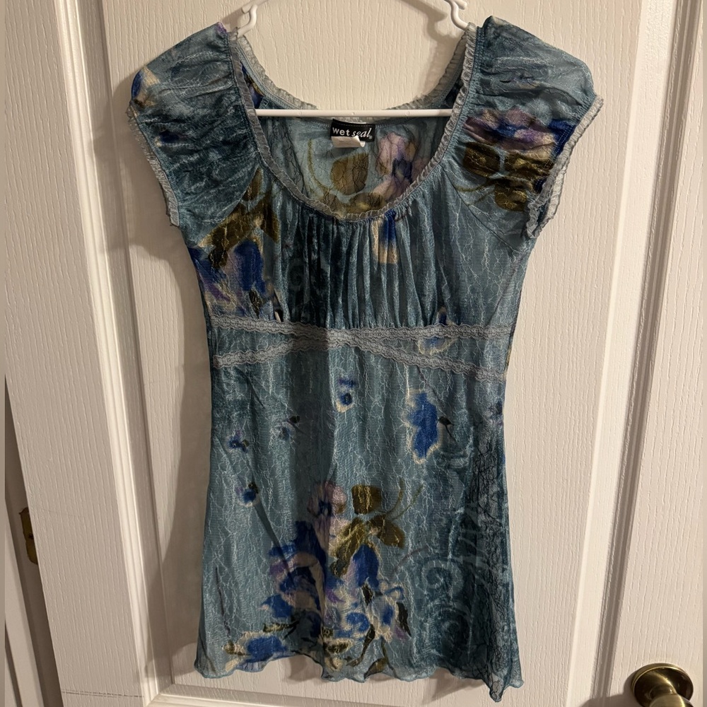Wet Seal Blue Floral Lace Top